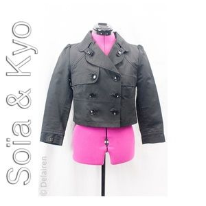 Black Cropped Double Breasted 3/4 Sleeve Jacket